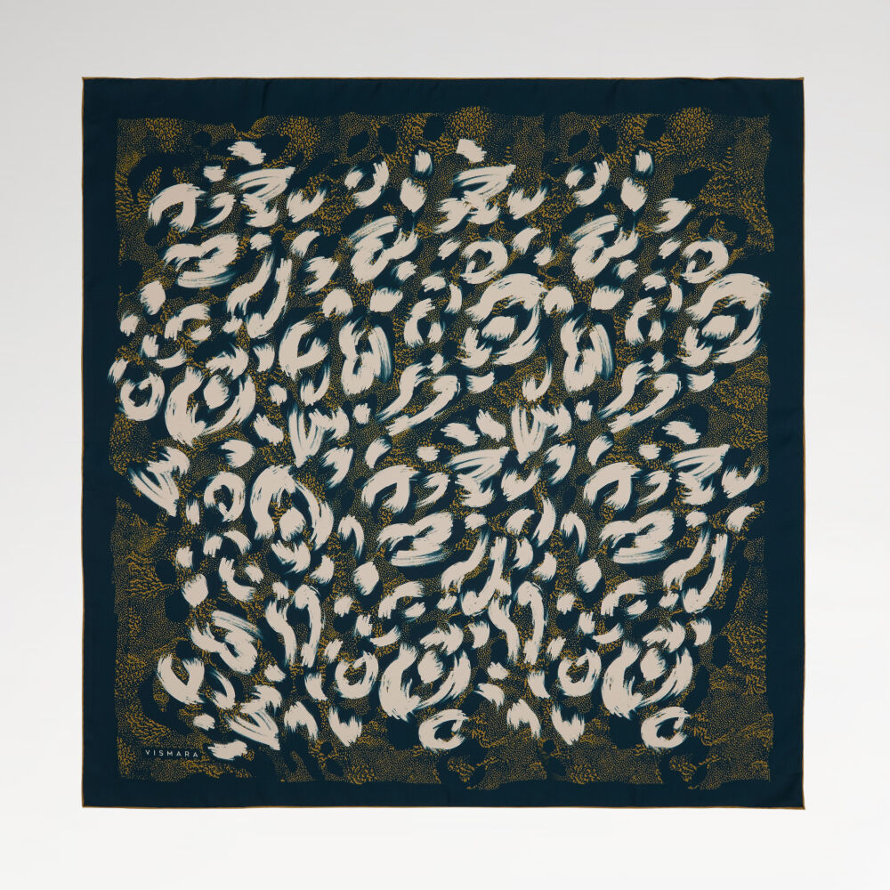 Yeşil Leopar Desenli Twill İpek Eşarp