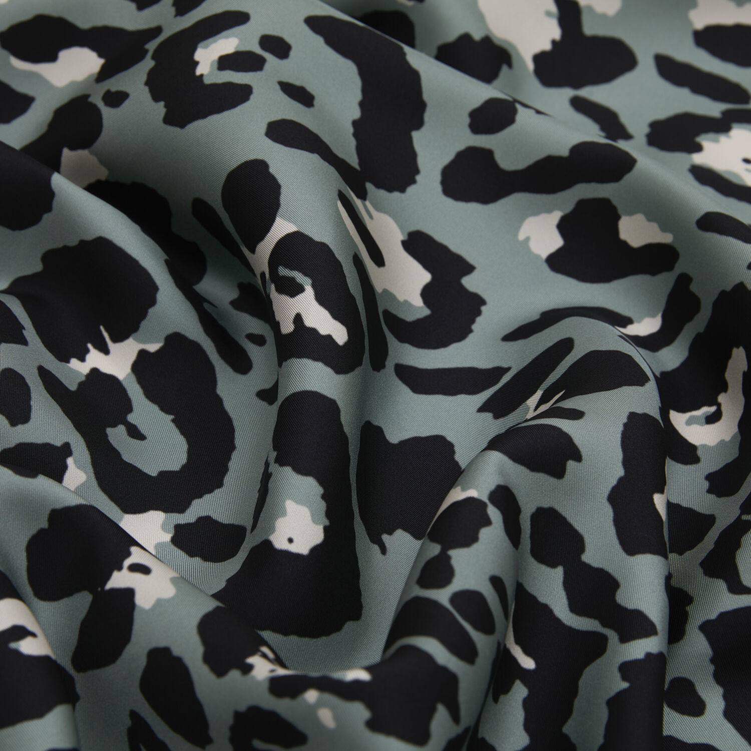 Yeşil Modern Leopar Desenli Twill İpek Eşarp - 2