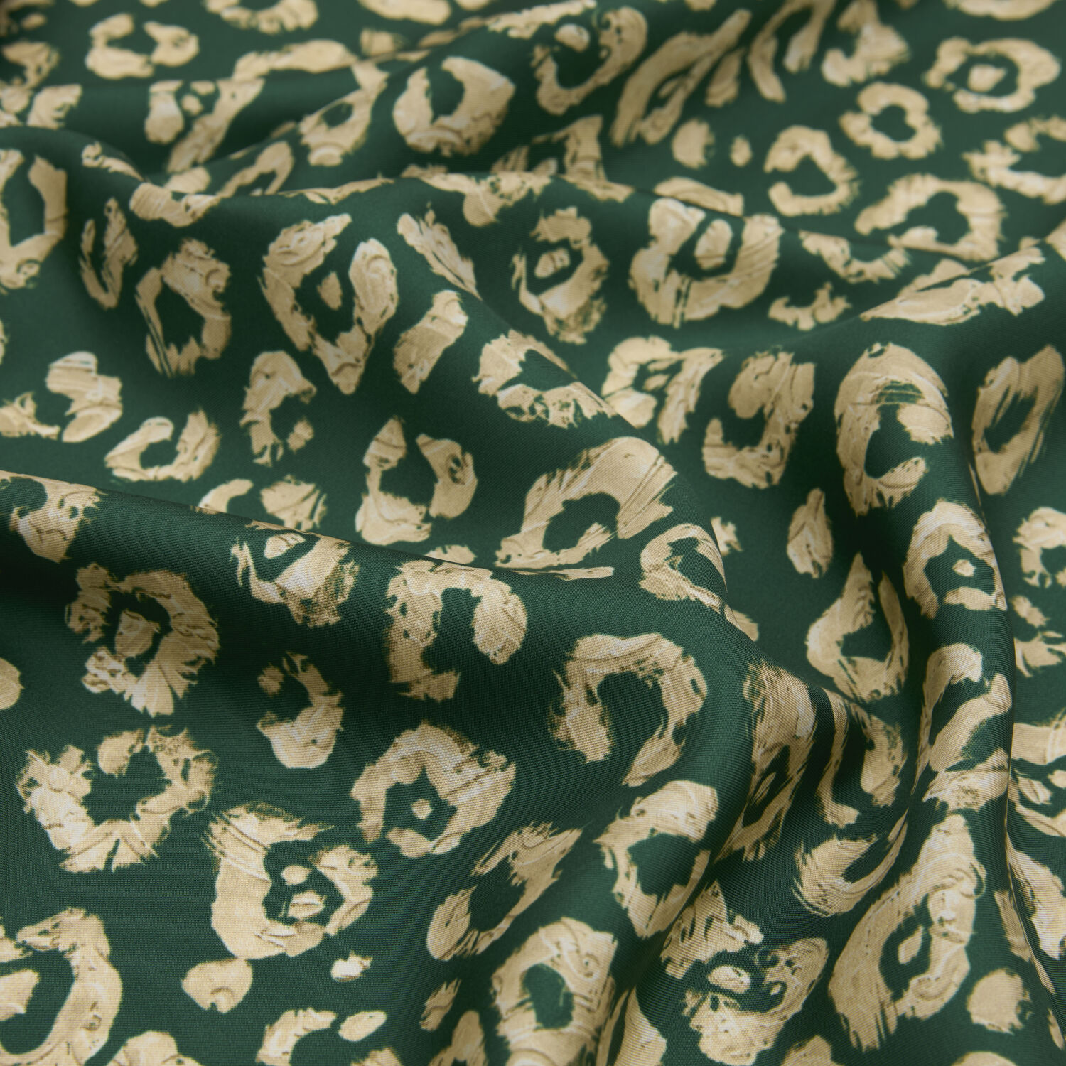 Yeşil Modern Leopar Doku Desenli Twill İpek Eşarp - 2