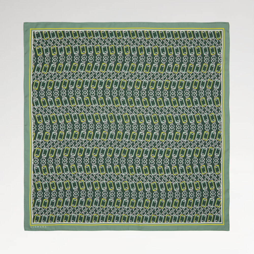 Yeşil Modern Zincir Desen Twill İpek Eşarp