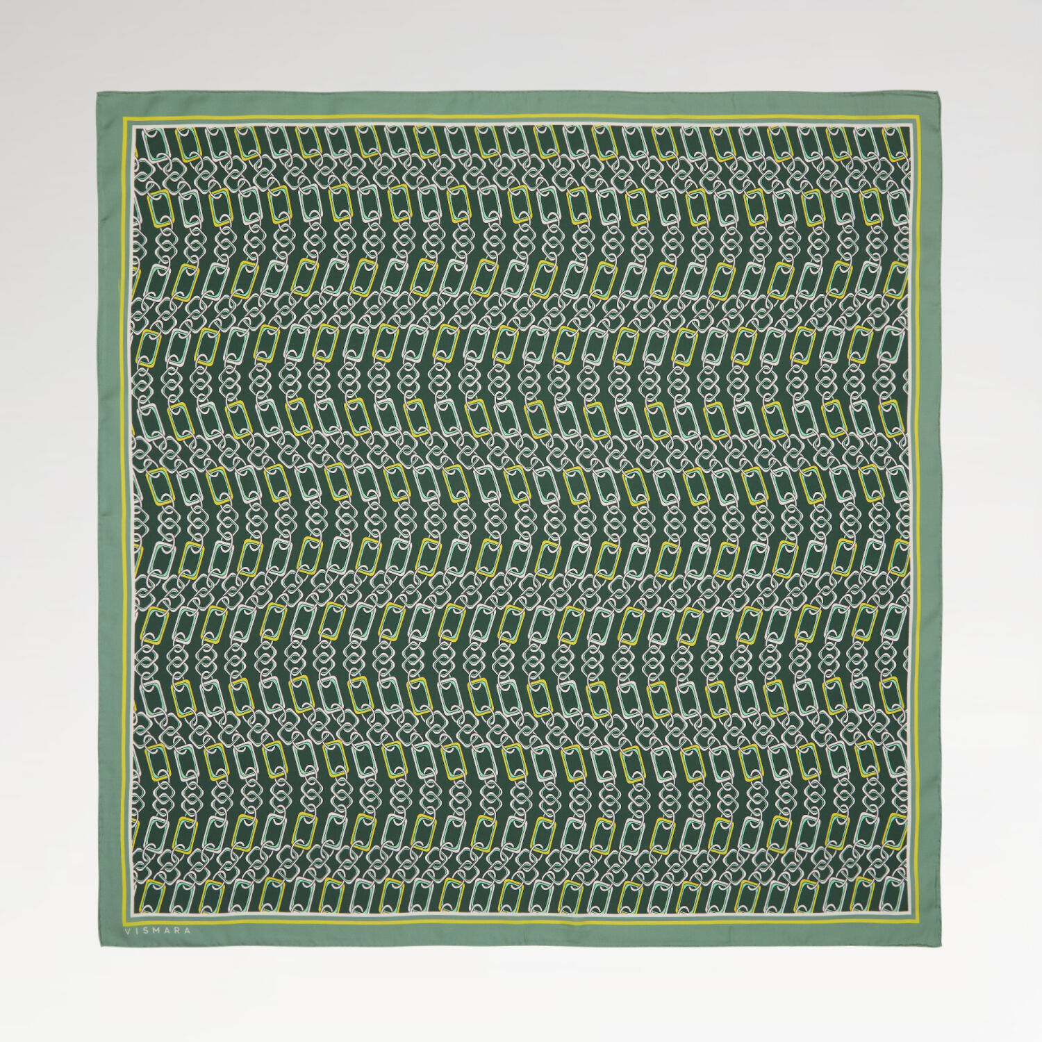 Yeşil Modern Zincir Desen Twill İpek Eşarp - 1