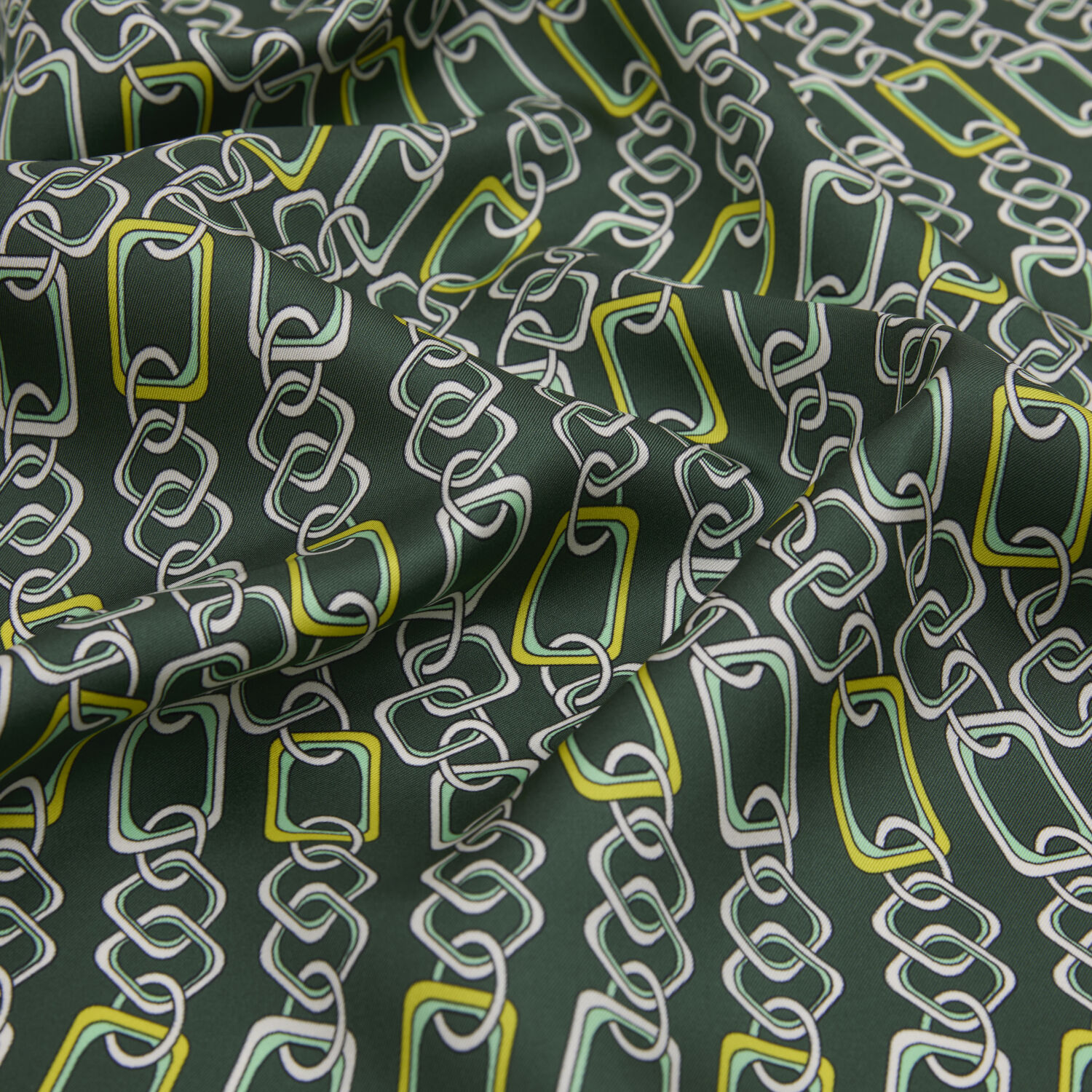 Yeşil Modern Zincir Desen Twill İpek Eşarp - 2