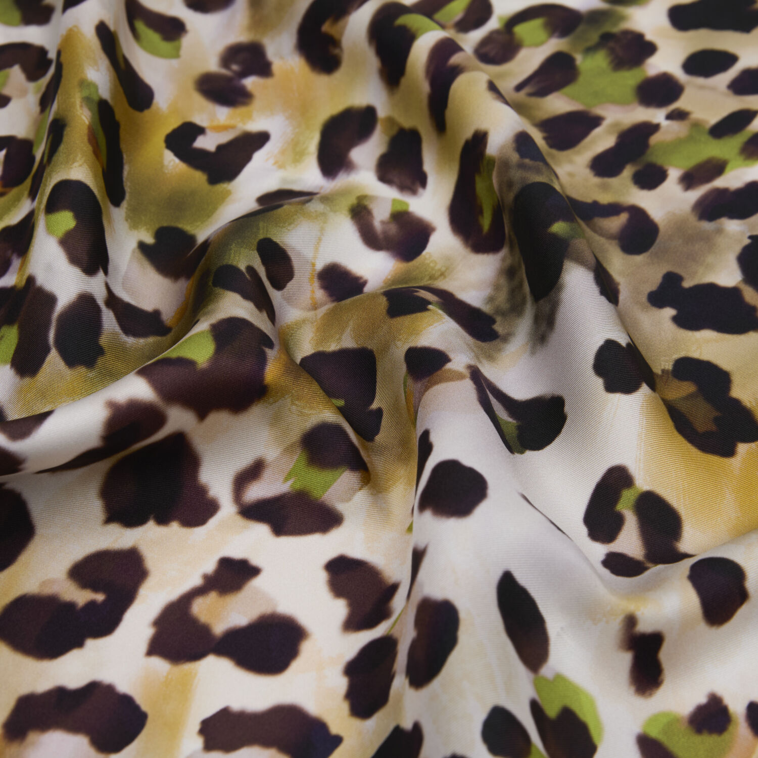 Yeşil Sanatsal Leopar Desenli Twill İpek Eşarp - 2