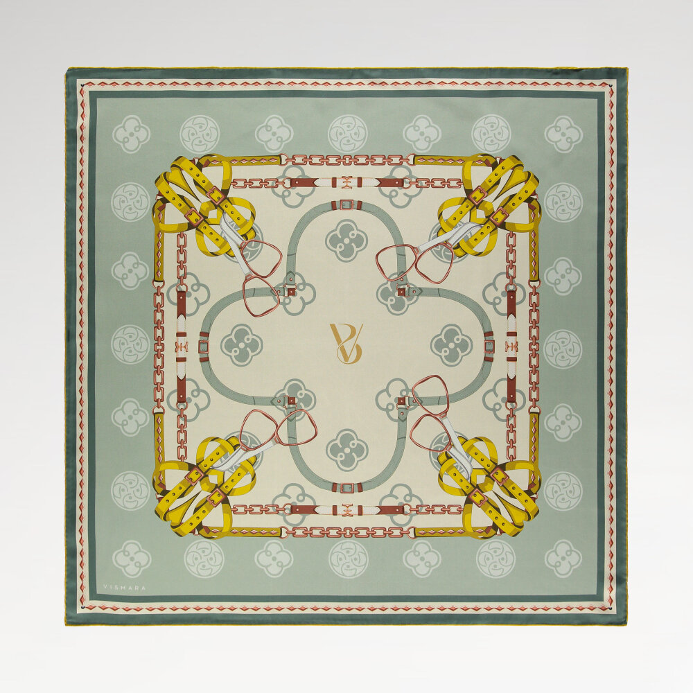 Yeşil Vismara Monogram Zincir Desenli İpek Eşarp - 1