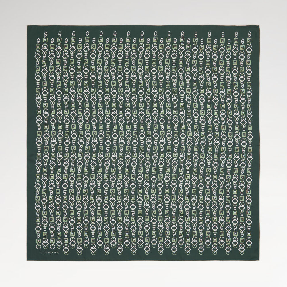 Yeşil Zincir Motif Desenli Twill İpek Eşarp
