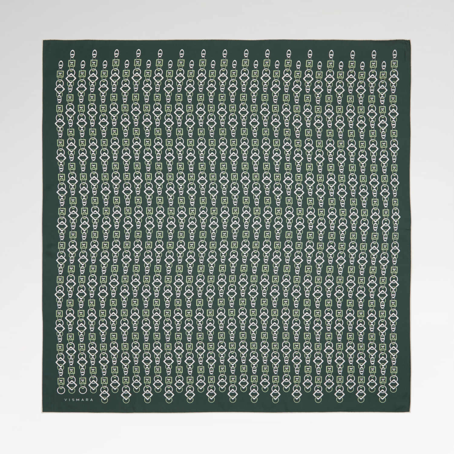 Yeşil Zincir Motif Desenli Twill İpek Eşarp - 1