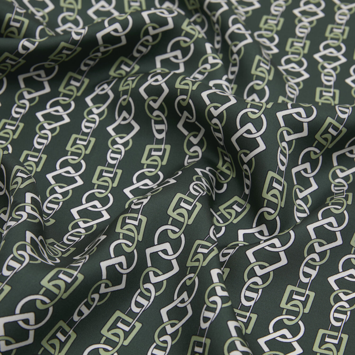 Yeşil Zincir Motif Desenli Twill İpek Eşarp - 2